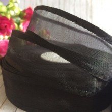 Органза з атласним кантом, 2,5 см, чорний