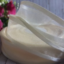 Органза з атласним кантом, 2,5 см, молочний