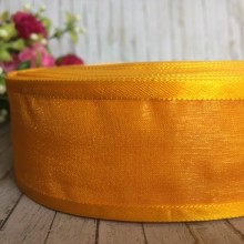 Органза з атласним кантом, 4 см, темно-жовтий