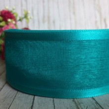 Органза з атласним кантом, 4 см, бірюзовий.