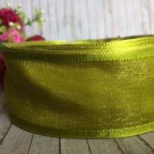 Органза з атласним кантом, 4 см, оливковий
