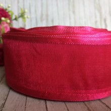 Органза з атласним кантом, 4 см, малиновий