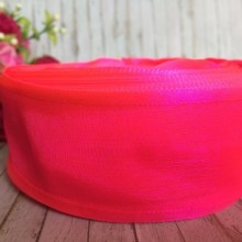 Органза з атласним кантом, 4 см, яскраво-рожевий