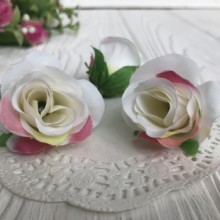 Бутон троянди тканинний, 3,5 см, біло-рожевий, шт.