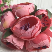 Півонії тканинні на гілочці, 4 см, світло-коралові.