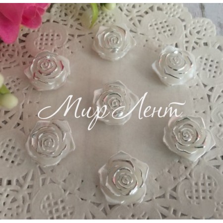 Серединка троянда з перламутром, 19 мм, білий зі сріблом