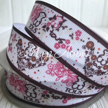 Репс 2,5 см, Tous, білий з коричневим та малиновим, метр