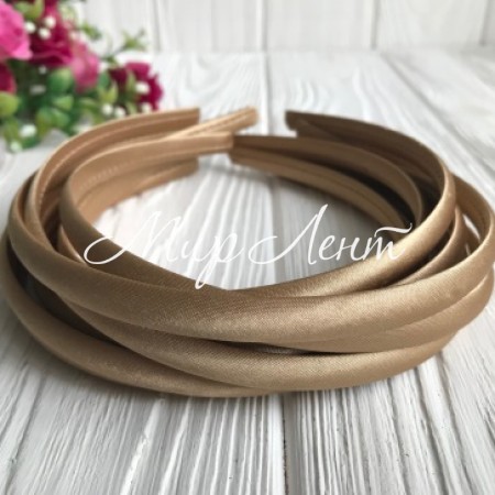 Обруч пластик в атласе, 1 см, золото, шт.