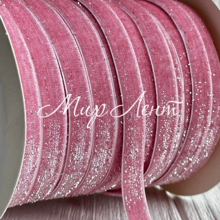 Стрічка велюр з перламутром, 1 cм, рожевий, метр