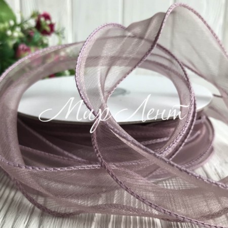 Органза с прошитым кантом, 3 см, пудровый, рулон 23 м