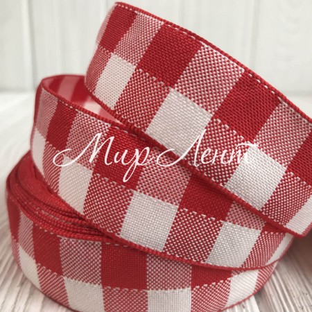 Котонова стрічка велика клітка, 2,5 см, червона, метр