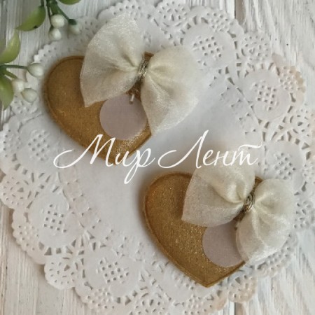 Аплікація тканинна серце з бантом, 4,5х4 см, гірчичний, шт.