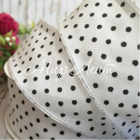 Лента джинс горох, 4 см, бело-черный