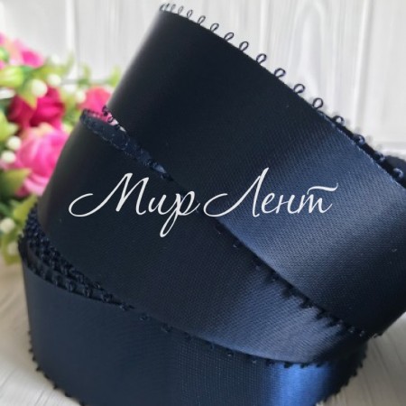 Атлас двухсторонний с петельками 2,5 см, сапфировый, метр