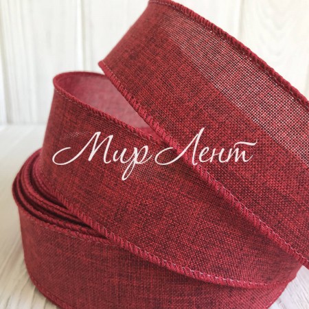 Котонова стрічка з дротяним кантом, 3,8 см, бордова, метр