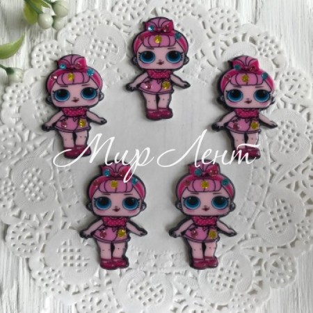 Кабошон Lol зі стразами, 3,5 см, в рожевих шортах і з гулькою, шт.