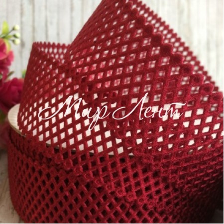Мереживна стрічка сіточка, 4 см, бургунді, метр