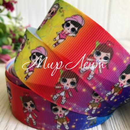 Репс 2,5 см Lol, райдужне вертикальне омбре, метр