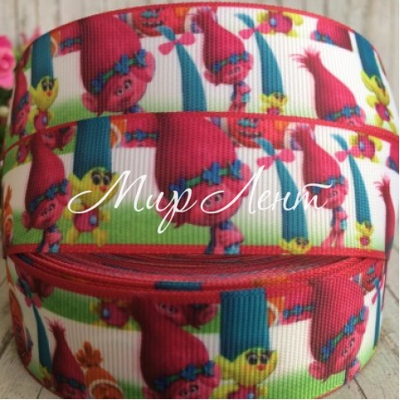 Репс 2,5 см, Тролі, білий з малиновим кантом, 1 м