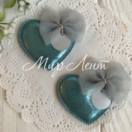 Аплікація тканинна серце з бантом, 4,5х4 см, бірюзовий, шт.