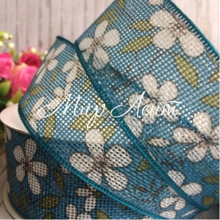 Стрічка з мішковини квітка, 4 см, бірюзова