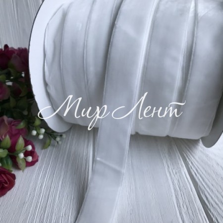 Лента велюр, 2,5 см, белый, метр