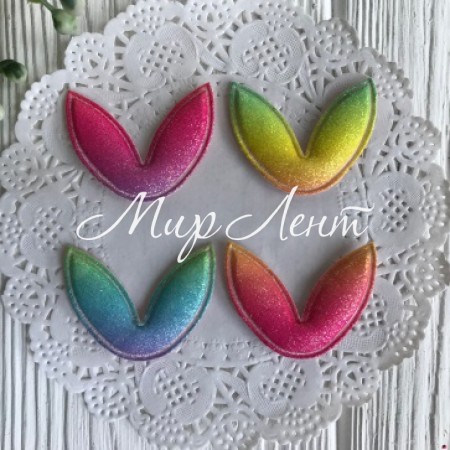 Аплікація глітерні вушка омбре, 3х3,5 см, яскравий омбре, шт.