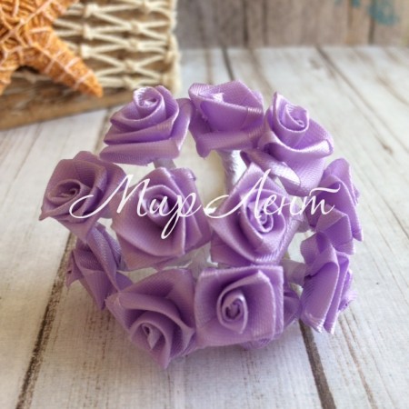 Атласна трояндочка на дроті, 1,5 см, лілова, пучок з 12 квіточок