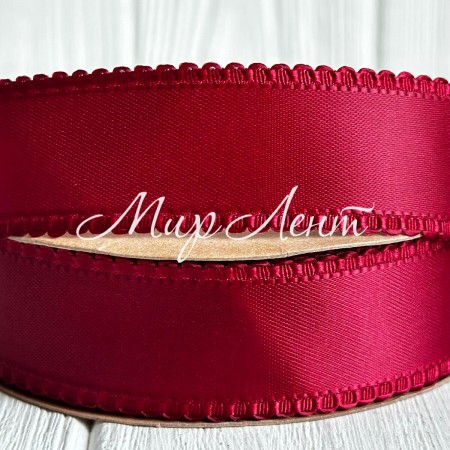 Атлас двосторонній з кантом, 2,5 см, бургунді, метр