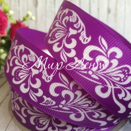 Репс 2,5 см, орнамент, темно-фіолетовий
