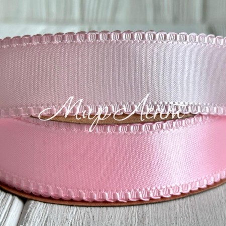 Атлас двосторонній з кантом, 2,5 см, світло-рожевий, метр