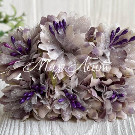 Хризантема тканинна з фатином, 4 см, сіро-фіолетова, пучок