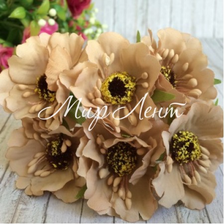 Мак, 4 см, кавовий, 6 квіточок у пучку, 1 пучок