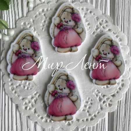 Кабошон Зайчик, 3,8 см, в кораловому платті, шт.