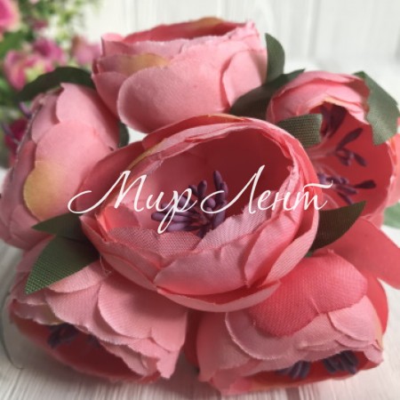 Півонії тканинні на гілочці, 4 см, світло-коралові.