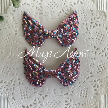 Аплікація крильця з паєтками, 3х5 см, рожево-бірюзовий, шт.