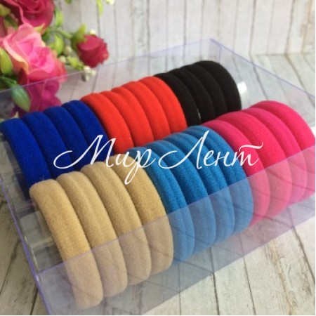 Набор резинок велюрчик, 4 см, бежево-сине-малиновый, упаковка 24 шт.