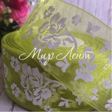 Органза пион, 4 см, оливковый