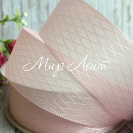 Атлас диагональ, 2,5 см, светло-розовый