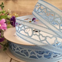 Ажурна стрічка (атлас з органзою), серце, 2,2 см, блакитний