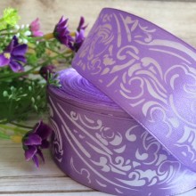 Атлас 4 см орнамент, фіолетовий