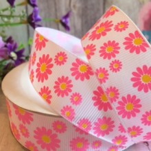 Репс 2,5 см, ромашка, білий з рожевим