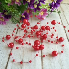 Намистини на волосіні, 8 мм, червоні, довжина нитки 1,3 м