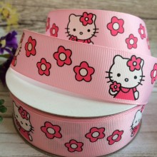 Репс 2,5 см, Кітті з квіточками, світло-рожевий