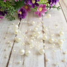 Намистини на волосіні, 8 мм, молочні, довжина нитки 1,3 м