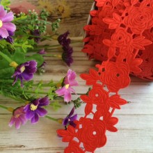 Мереживна стрічка трояндочка, 4,5 см, червона