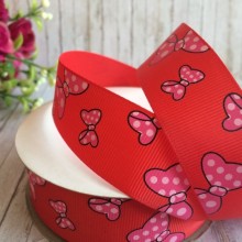 Репс 2,5 см, бантики, червоний