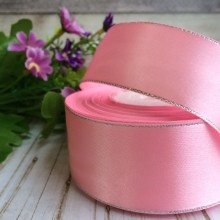 Атлас 4 см люрекс срібло, рожевий