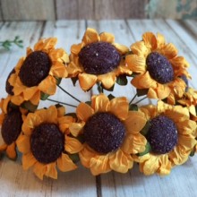 Букет соняшників, 3 см, на дроті, 10 квіточок у пучку