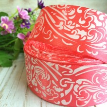 Атлас 4 см орнамент, кораловий